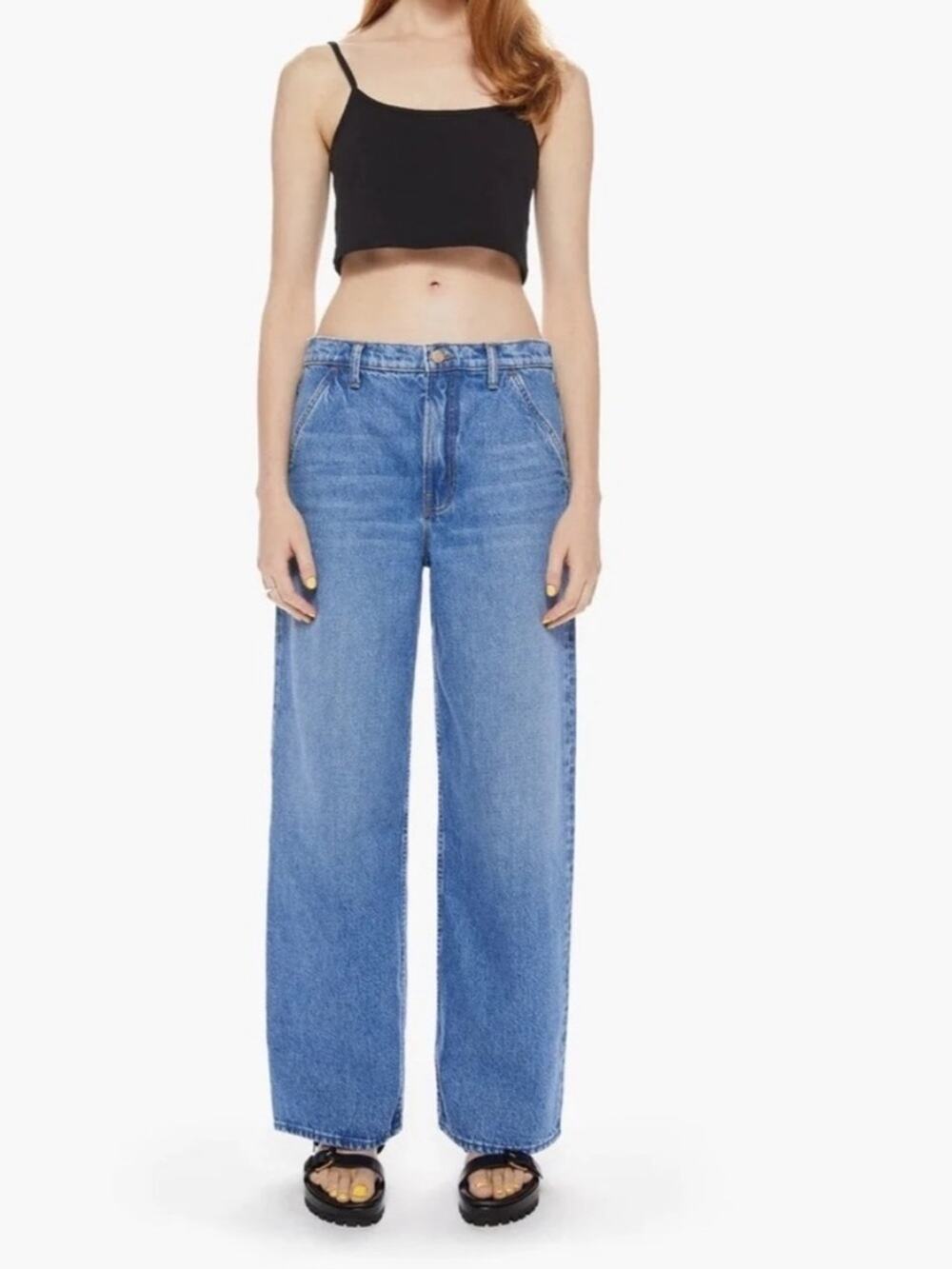 Mother snacks the fun dip utility puddle wide leg jeans 100% cotton size 27